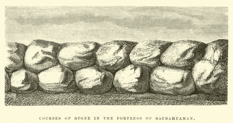 Steenlagen in het fort van Sacsahuaman door Edouard Riou