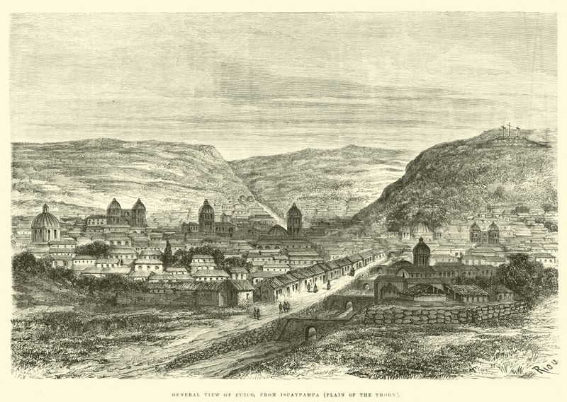 Algemeen uitzicht op Cuzco, vanaf Iscaypampa, Vlakte van de Doorn door Edouard Riou