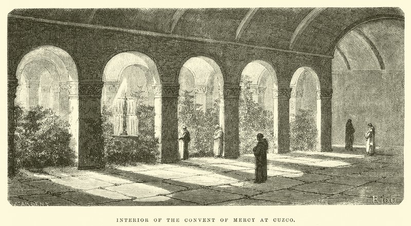 Interieur van het Klooster van Barmhartigheid in Cuzco door Edouard Riou