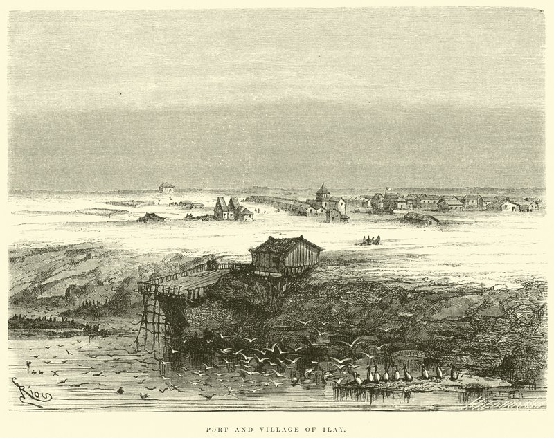 Haven en dorp Ilay door Edouard Riou