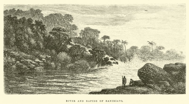 Rivier en Stroomversnellingen van Saniriato door Edouard Riou