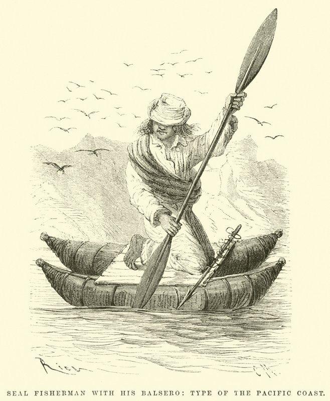 Zeehondenjager met zijn Balsero, type van de Pacifische Kust door Edouard Riou