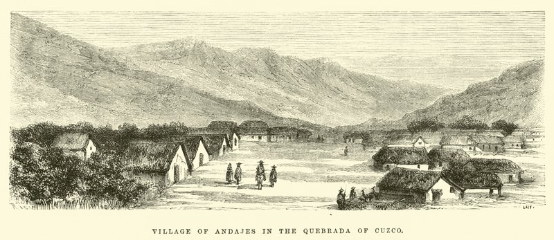Dorp Andajes in de Quebrada van Cuzco door Edouard Riou