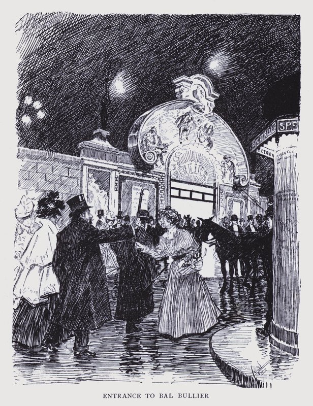 Boheems Parijs: Ingang tot Bal Bullier (litho) door Edouard Alfred (1875 1954) Cucuel