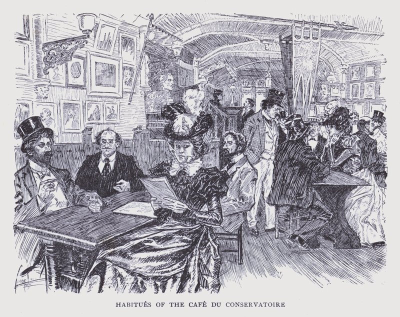Boheems Parijs: Habitues van het Café du Conservatoire (litho) door Edouard Alfred (1875 1954) Cucuel