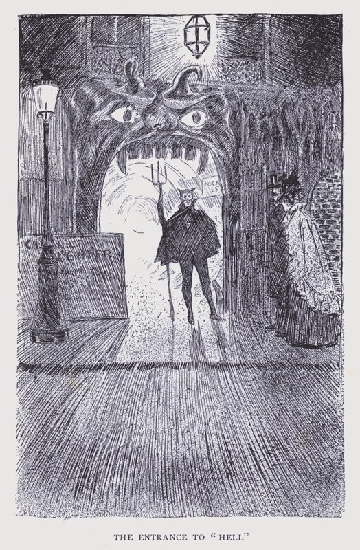Boheems Parijs: De ingang van de "Hel" (litho) door Edouard Alfred (1875 1954) Cucuel