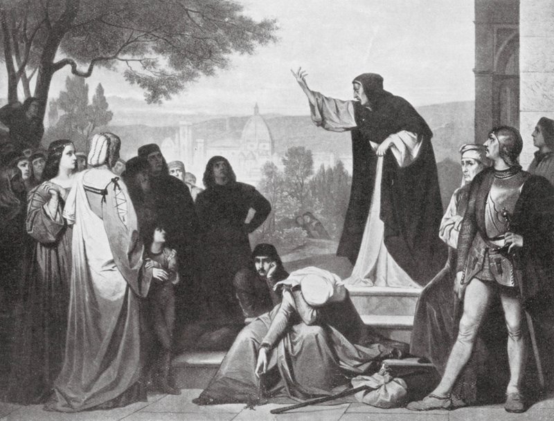 Savonarola predikend door Edouard Jean Conrad (after) Hamman