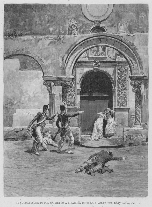De soldaten van Del Carretto in Syracuse na de opstand van 1837 door Edouardo Matania