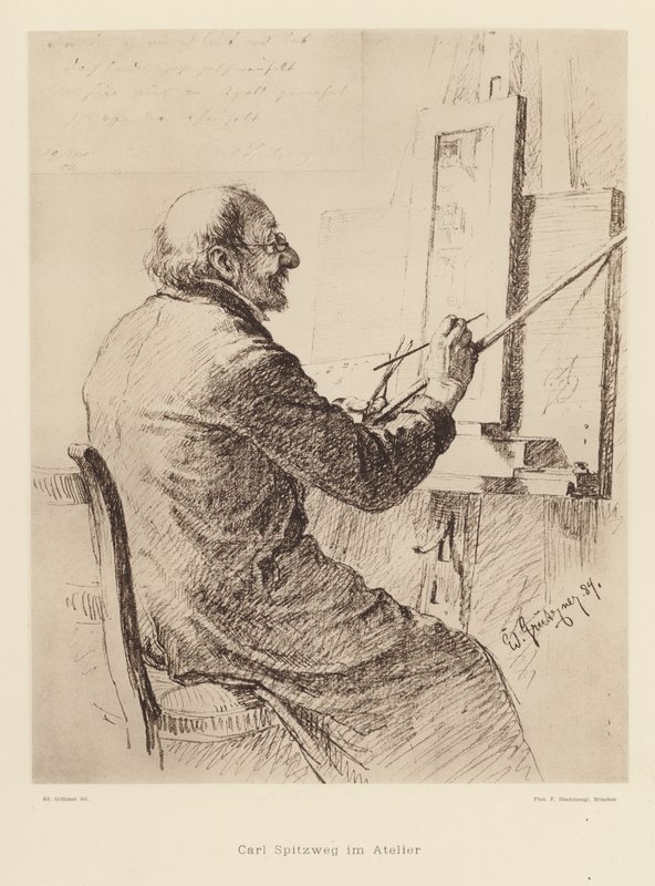 Portret van Carl Spitzweg, Duitse Romantische schilder door Eduard von (after) Grutzner