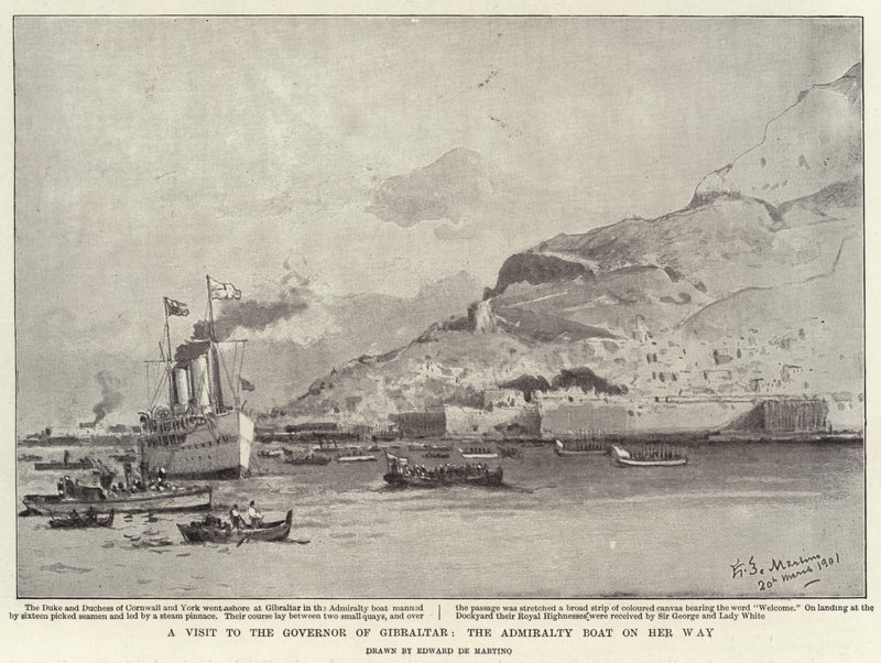 Een bezoek aan de gouverneur van Gibraltar, de admiraliteitsboot op weg door Eduardo de Martino