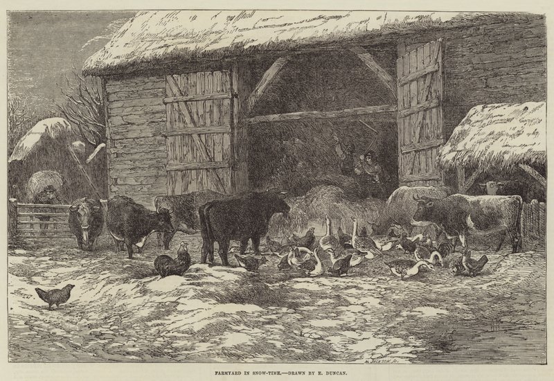 Boerenerf in de sneeuwtijd door Edward Duncan