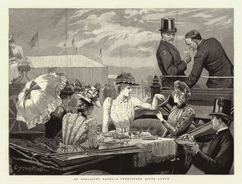 Bij de Doncaster Races, een Sweepstake na de Lunch door Edward Frederick Brewtnall