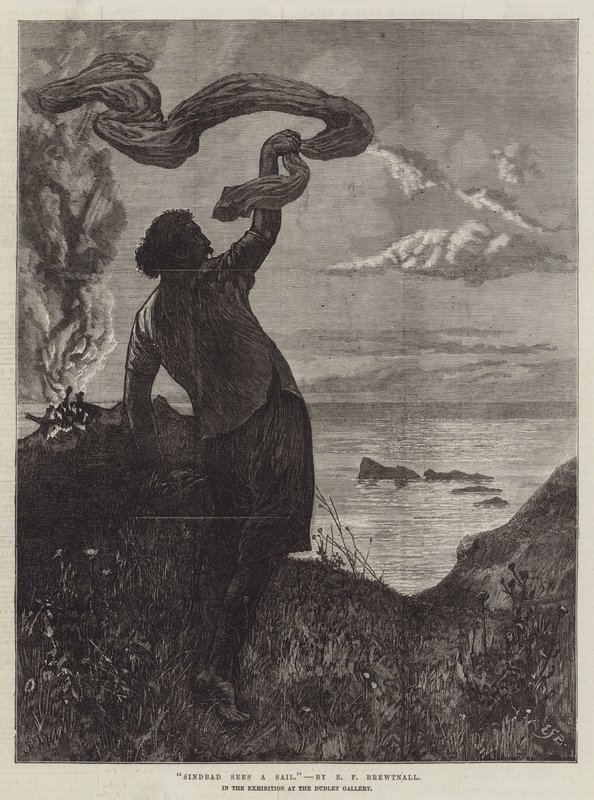 Sindbad ziet een zeil, in de tentoonstelling in de Dudley Gallery door Edward Frederick Brewtnall