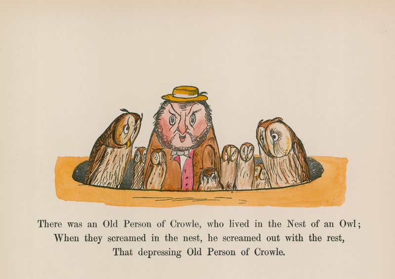 Er was een oude persoon uit Crowle, die in het nest van een uil woonde door Edward (after) Lear