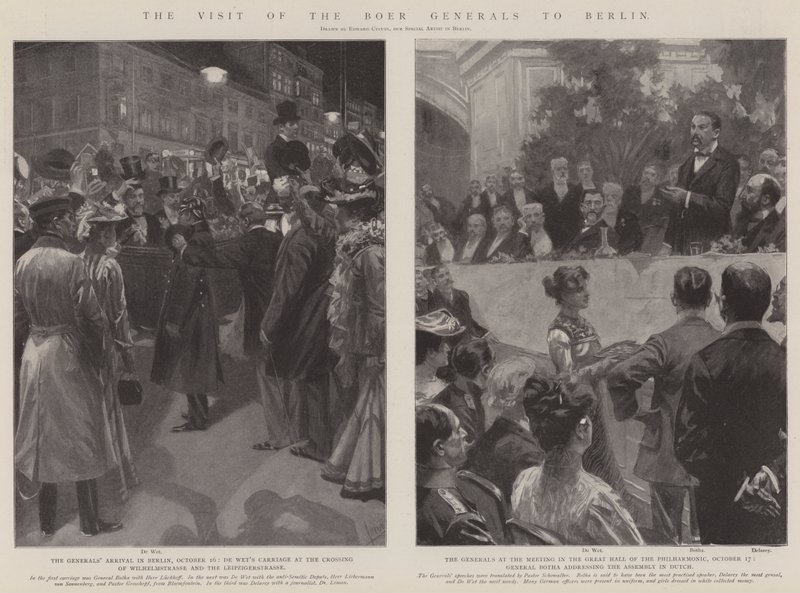 Het bezoek van de Boerengeneraals aan Berlijn (litho) door Edward Cucuel