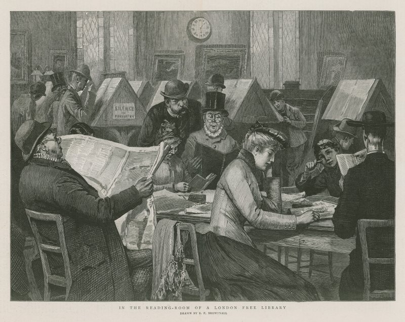 In de leeszaal van een gratis bibliotheek in Londen door Edward Frederick Brewtnall