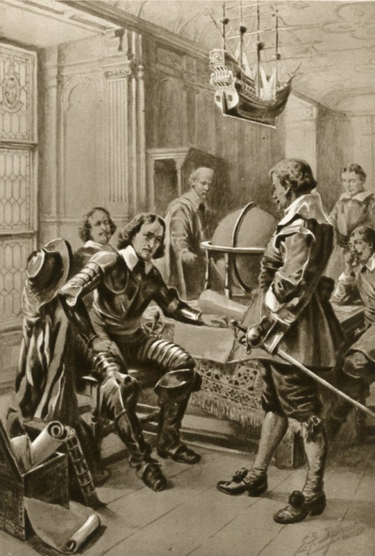 Robert Blake bezoekt Oliver Cromwell in de Raadskamer in Whitehall door Edward Frederick Skinner