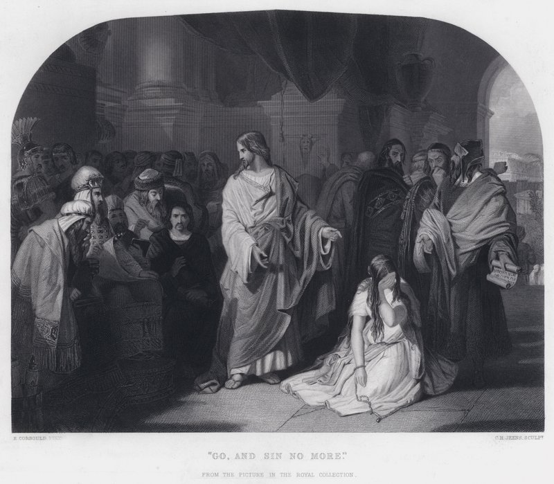 "Ga, en zondig niet meer" (gravure) door Edward Henry (after) Corbould
