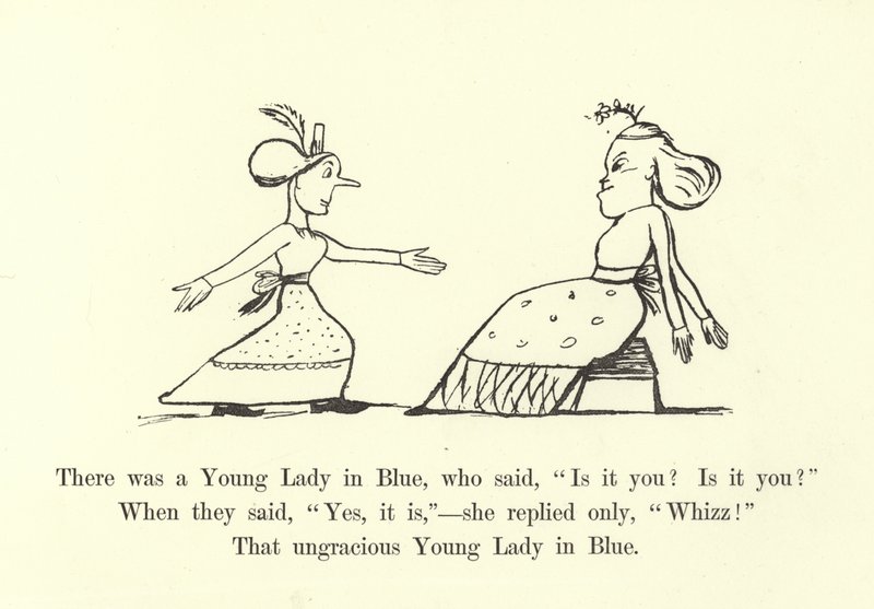 Er was een jonge dame in blauw, die zei, Ben jij het? Ben jij het? door Edward Lear