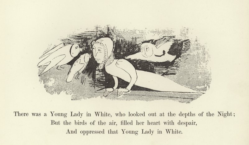 Er was een Jonge Dame in het Wit, die uitkeek naar de diepten van de Nacht door Edward Lear