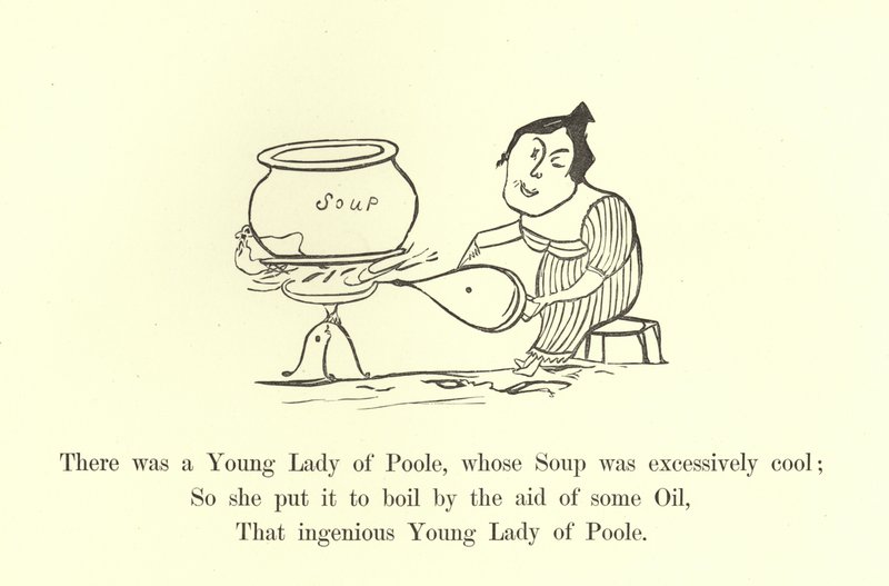 Er was een Jonge Dame uit Poole, wiens Soep buitengewoon koel was door Edward Lear