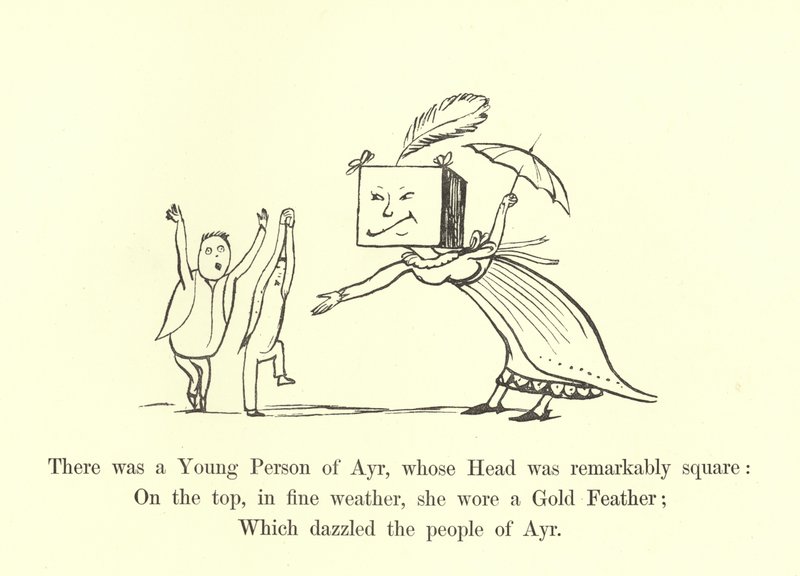 Er was een jong persoon uit Ayr, wiens hoofd opmerkelijk vierkant was door Edward Lear