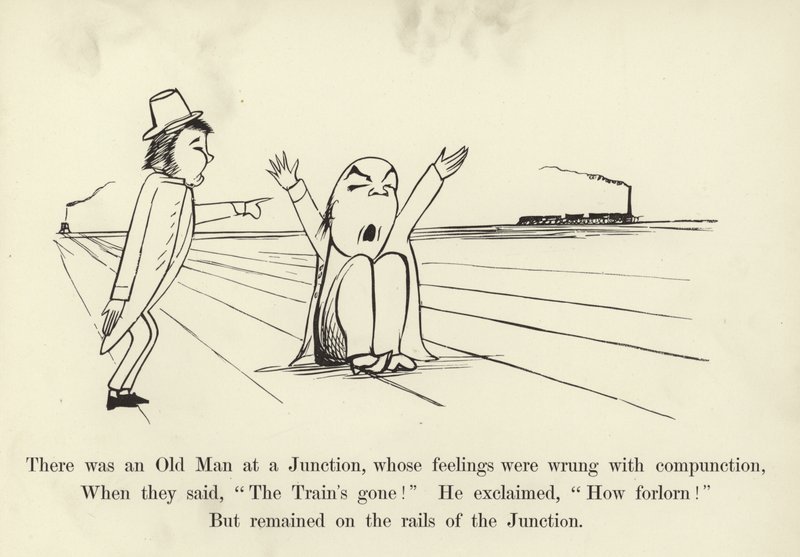 Er was een oude man bij een kruispunt, wiens gevoelens verkeerd waren met wroeging door Edward Lear