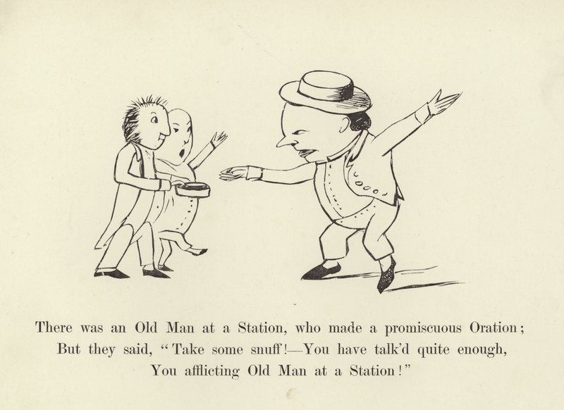 Er was een oude man op een station, die een willekeurige redevoering hield door Edward Lear
