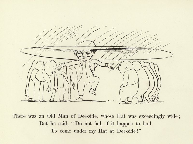 Er was een Oude Man van Dee-side, wiens Hoed buitengewoon breed was door Edward Lear