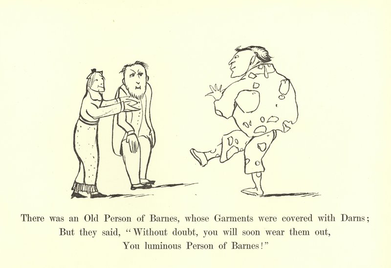 Er was een oude persoon van Barnes, wiens kleding bedekt was met lappen door Edward Lear