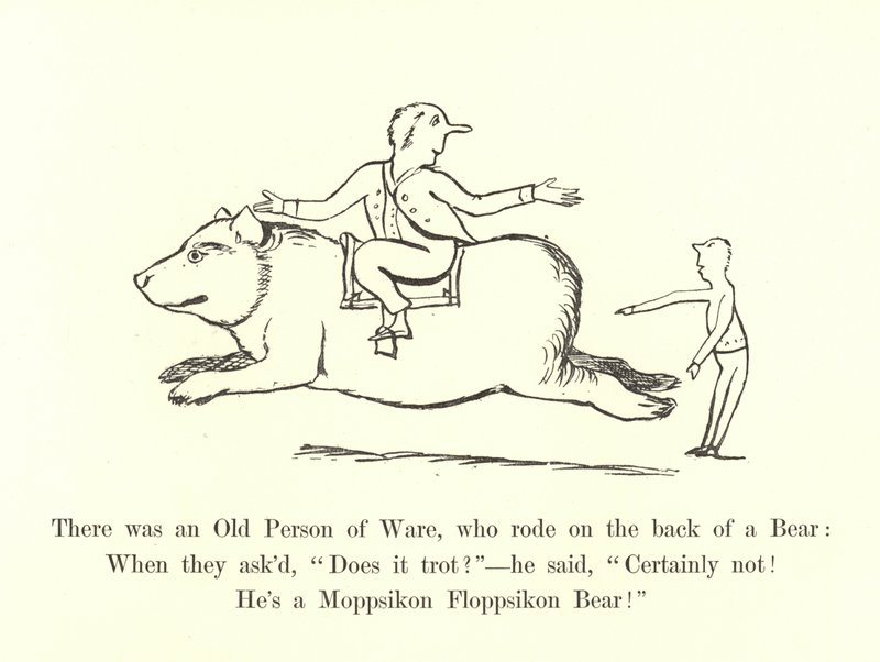 Er was een oude persoon van Ware, die op de rug van een beer reed door Edward Lear