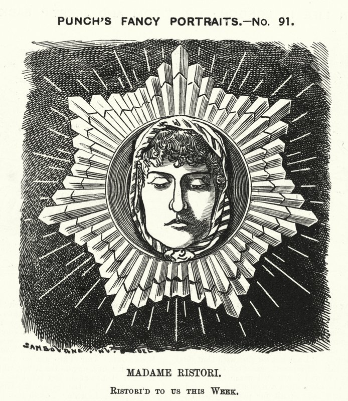 Punch cartoon: Adelaide Ristori, Italiaanse actrice (gravure) door Edward Linley (after) Sambourne