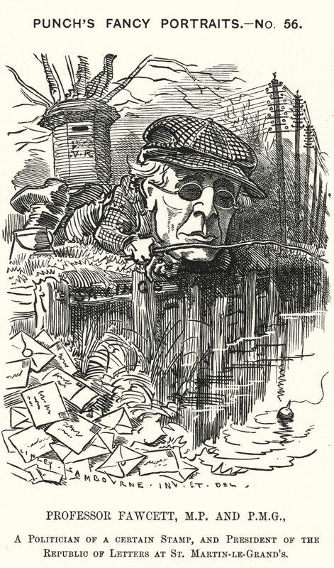 Punch cartoon: Henry Fawcett, Engelse politicus en econoom door Edward Linley (after) Sambourne