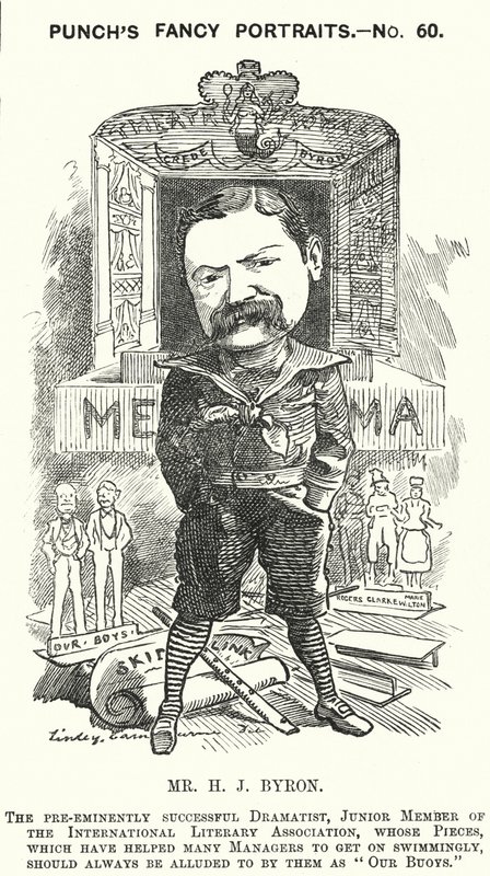 Punch cartoon: Henry James Byron, Engelse toneelschrijver door Edward Linley (after) Sambourne