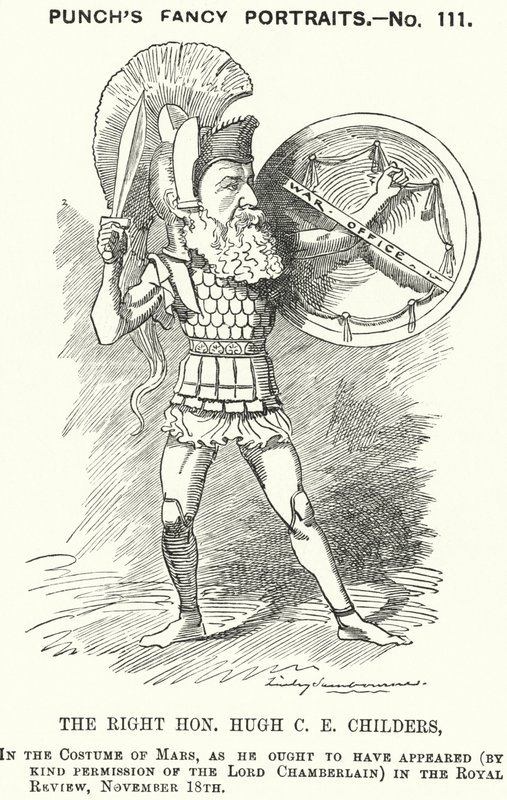 Punch cartoon: Hugh Childers, Engelse liberale politicus (gravure) door Edward Linley (after) Sambourne