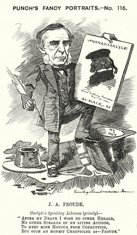 Punch cartoon: James Anthony Froude, Engelse historicus, romanschrijver en biograaf (gravure) door Edward Linley (after) Sambourne