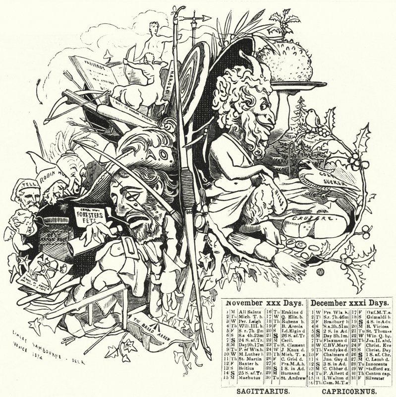 Punch cartoon: November en december (gravure) door Edward Linley (after) Sambourne
