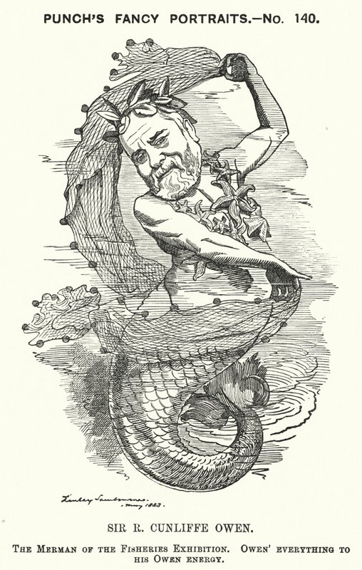 Punch cartoon: Philip Cunliffe-Owen, Britse tentoonstellingsorganisator en directeur van het South Kensington Museum, Londen door Edward Linley (after) Sambourne