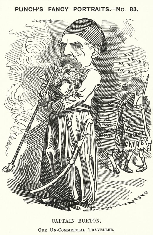Punch cartoon: Richard Burton, Engelse ontdekkingsreiziger, geograaf en diplomaat (gravure) door Edward Linley (after) Sambourne