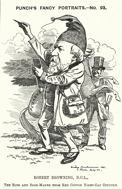 Punch cartoon: Robert Browning, Engelse dichter en toneelschrijver (gravure) door Edward Linley (after) Sambourne