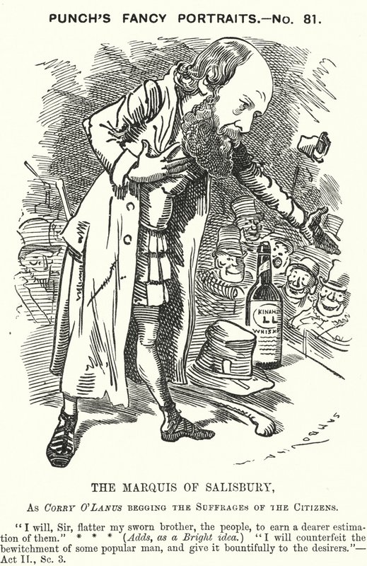 Punch cartoon: Robert Gascoyne-Cecil, 3e Markies van Salisbury, Engelse conservatieve politicus (gravure) door Edward Linley (after) Sambourne