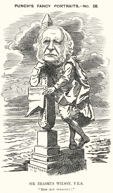 Punch cartoon: Sir Erasmus Wilson, Engelse chirurg en dermatoloog door Edward Linley (after) Sambourne