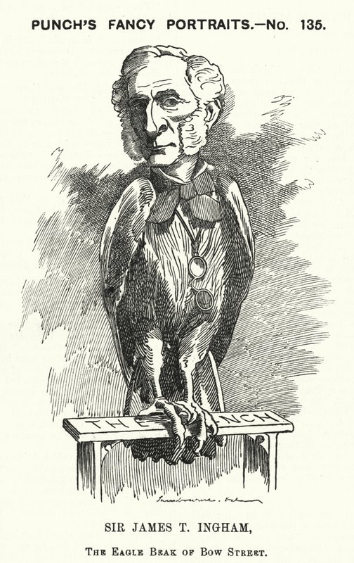 Punch cartoon: Sir James Taylor Ingham, Engelse advocaat en politiemagistraat (gravure) door Edward Linley (after) Sambourne