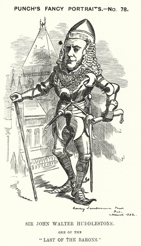 Punch cartoon: Sir John Walter Huddleston, Engelse advocaat en rechter (gravure) door Edward Linley (after) Sambourne