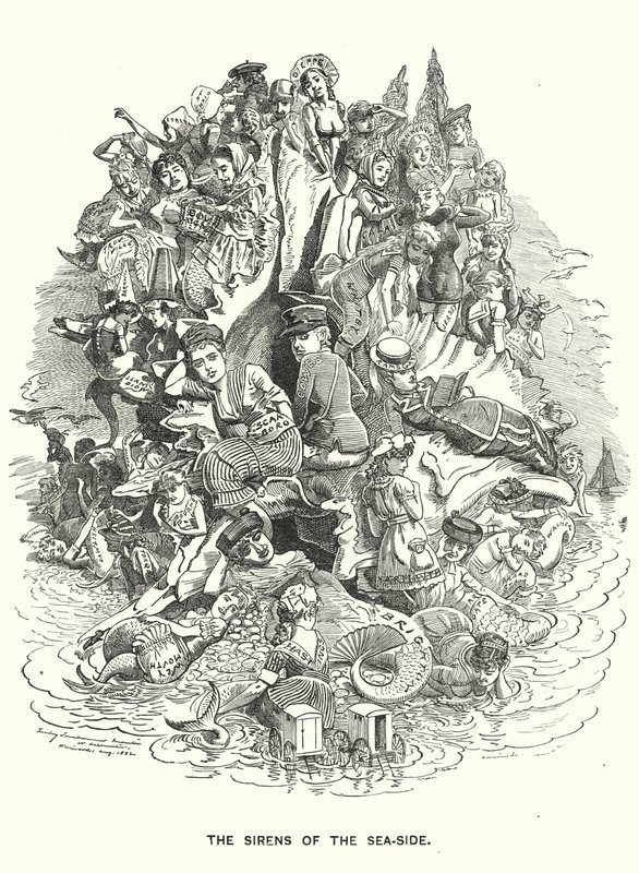 Punch cartoon: De Sirenen van de Kust - Britse kustvakantieoorden door Edward Linley (after) Sambourne