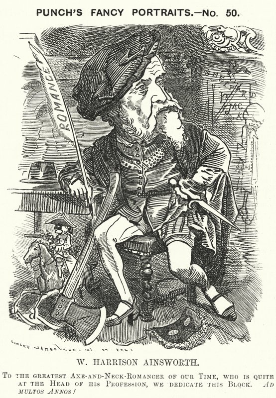 Punch cartoon: William Harrison Ainsworth, Engelse historische romanschrijver (gravure) door Edward Linley (after) Sambourne