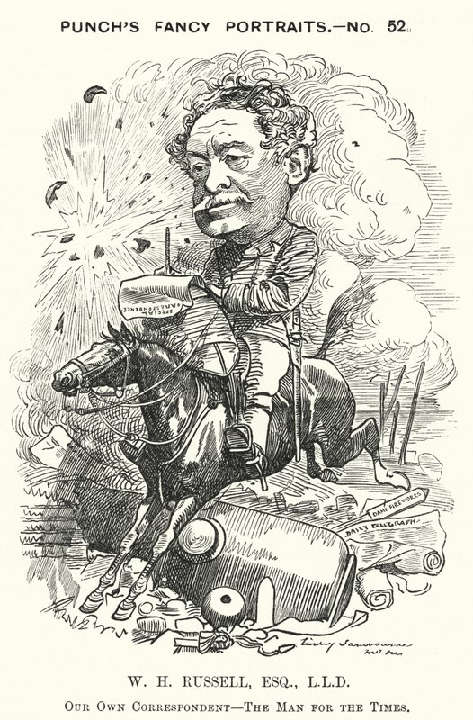 Punch cartoon: William Howard Russell, Ierse journalist en oorlogscorrespondent (gravure) door Edward Linley (after) Sambourne