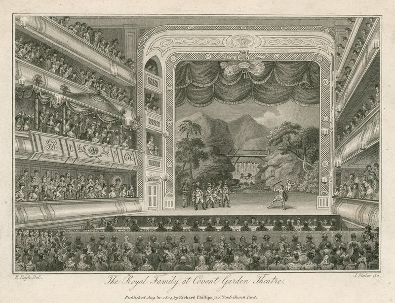 De Koninklijke Familie in Covent Garden Theatre, Londen door Edward Pugh