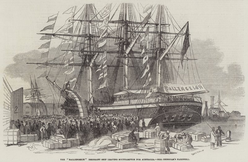 Vertrek van het emigrantenschip Ballengeich uit Southampton door Edwin Weedon