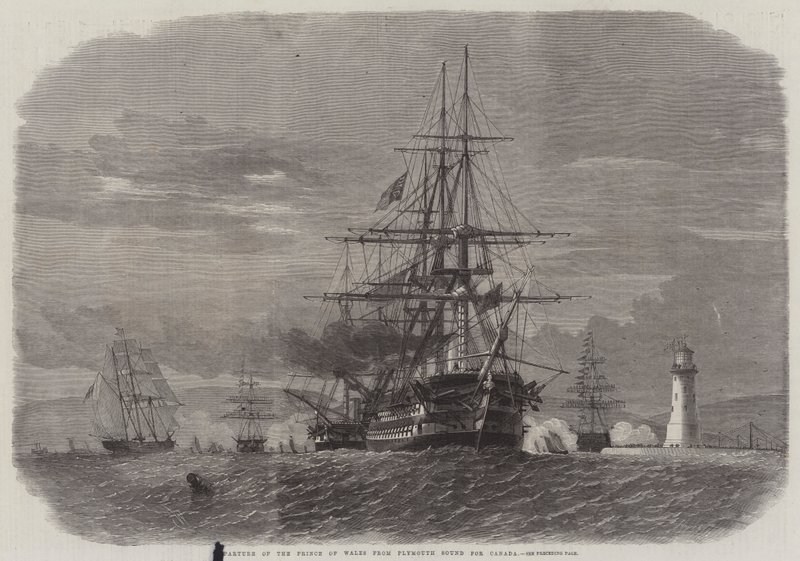 Vertrek van de Prins van Wales uit Plymouth Sound naar Canada door Edwin Weedon